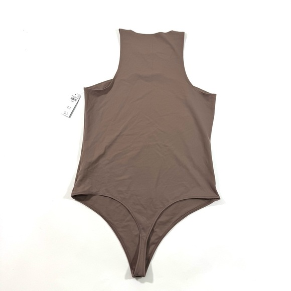 New Abercrombie High Neck Cutout Thong Bodysuit Taupe Brown - Picture 2 of 6